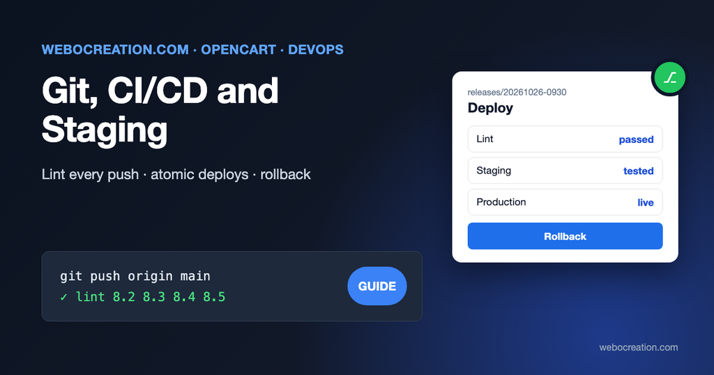 Opencart git CI CD staging deployment